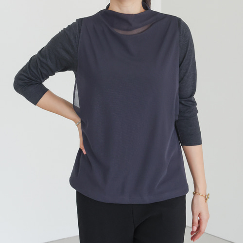 엄마옷 조이마담 T51777 망사 조끼 레이어드 티셔츠 중년여성의류 - 상세 이미지 2