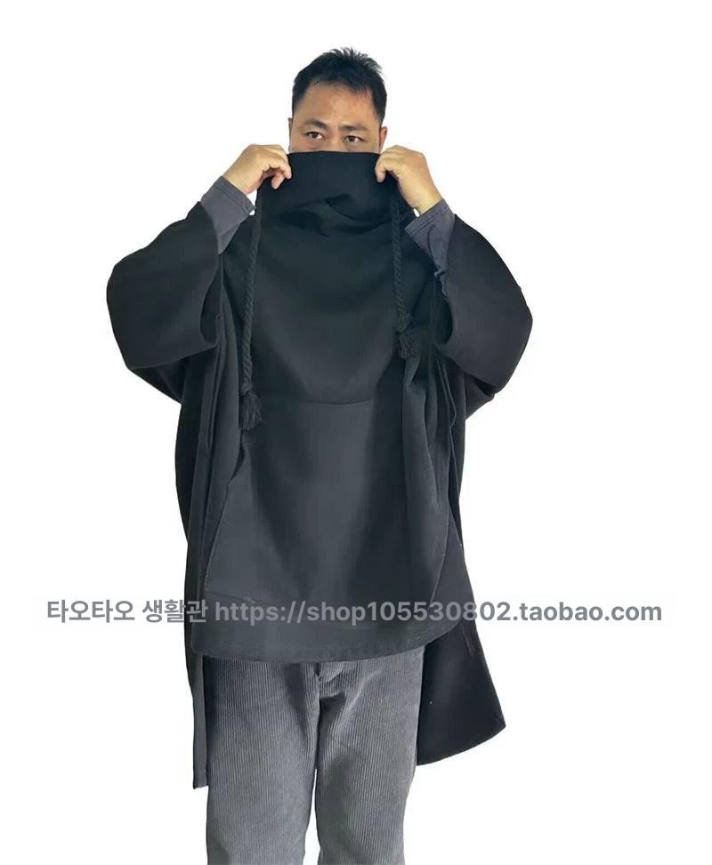 코트 후드 망토 간절기 가디건 힙합 판초 오버핏 하프코트 남성코트 반팔 아우터 블랙 - 상세 이미지 4