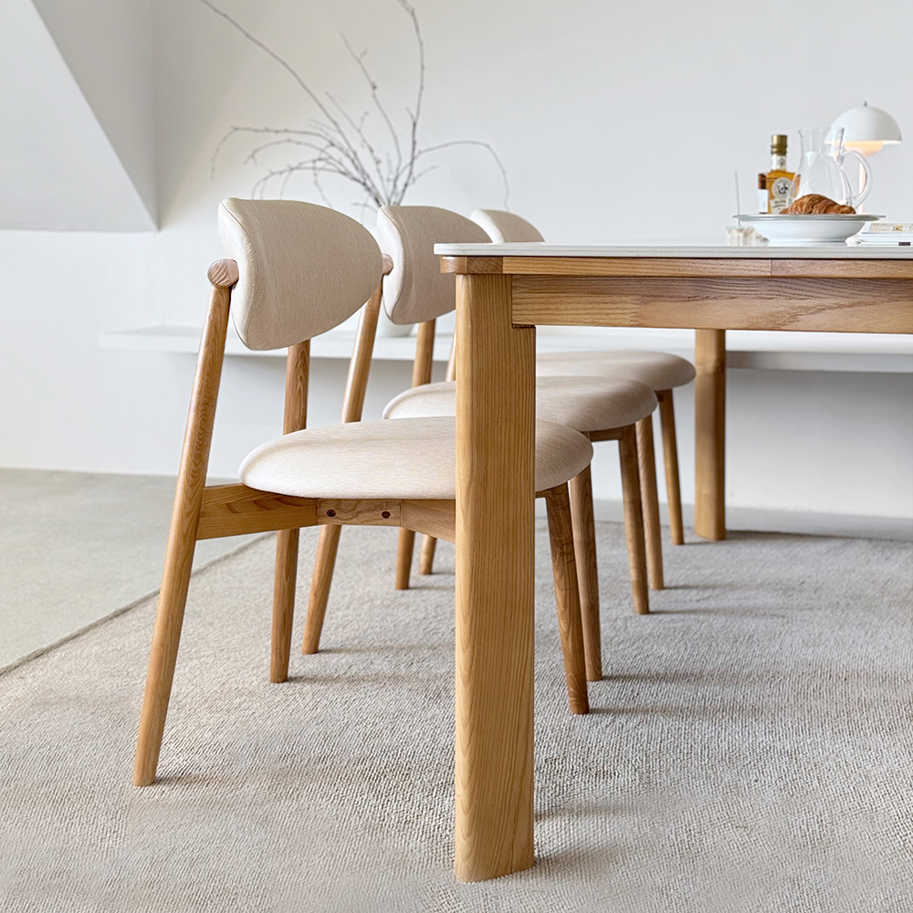 고디 세라믹식탁 세트 4인용 원목 식탁+의자2+벤치1, 1400mm, 내추럴/양면세라믹