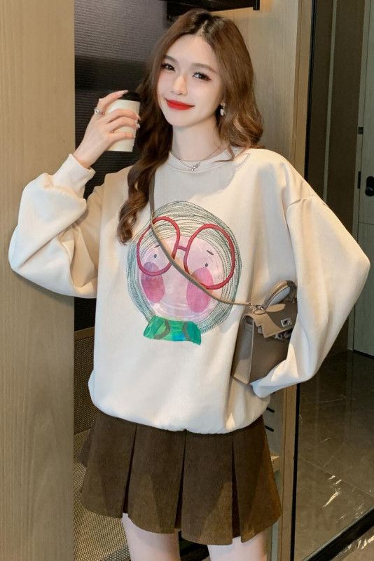 여성 레트로 라운드넥 루즈핏 스웨트셔츠 간절기용 긴팔 맨투맨 데일리웨어 편안한 착용감 캐주얼한 스타일 아웃도어 활용 가능 이미지 6