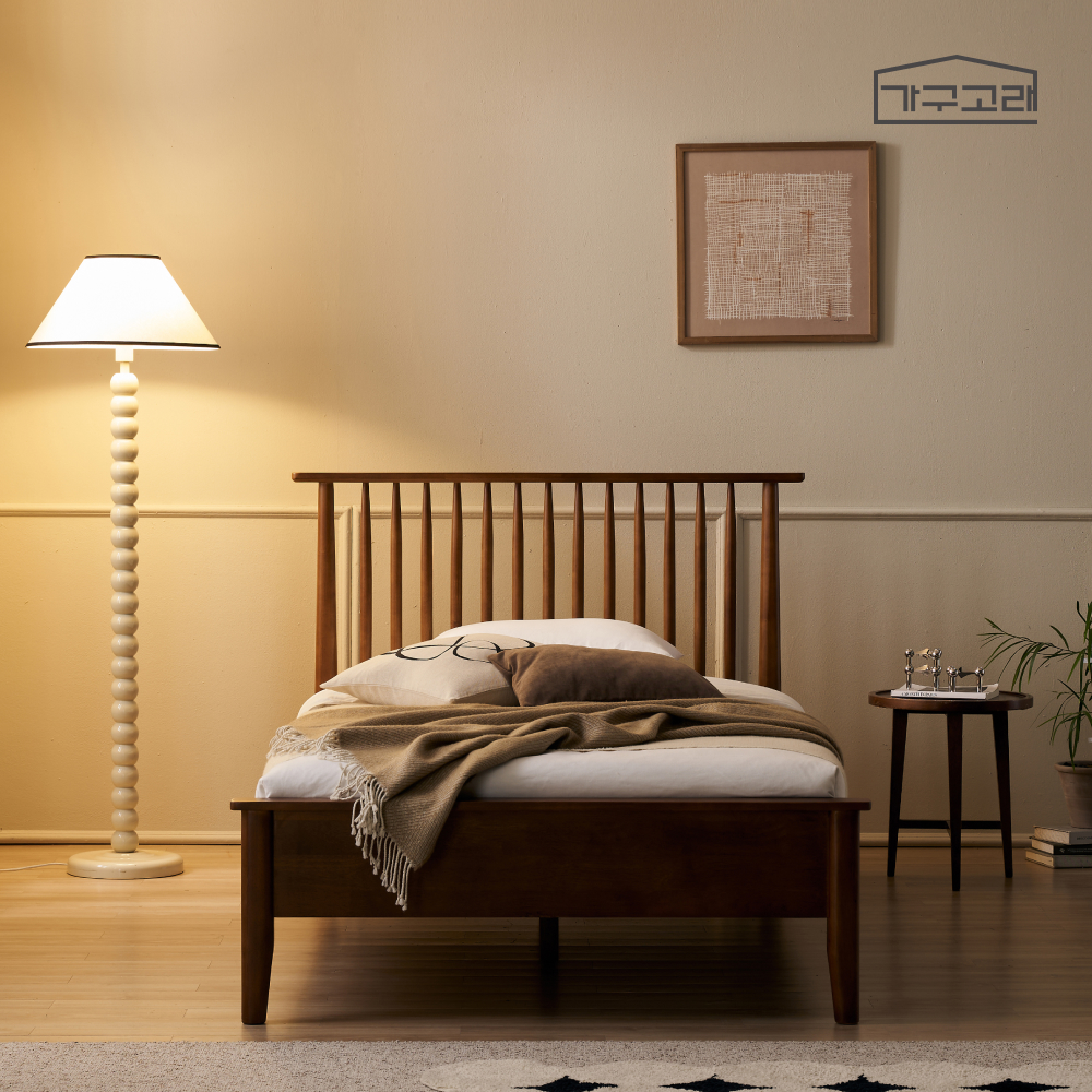 가구고래 이리스 평상형 고무나무 원목 침대 프레임 SS 월넛