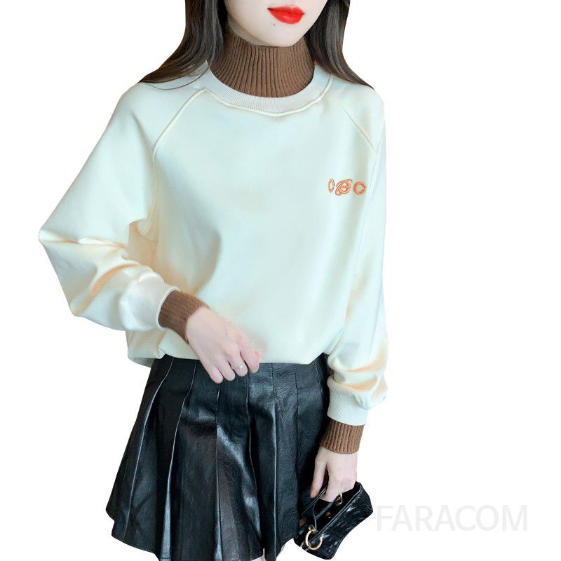 여성 하이넥 루즈핏 긴팔 스웨트셔츠 가짜 투피스 스타일 데일리 티셔츠 캐주얼 레이어드룩 편안한 착용감 가벼운 외출용 다용도 상의 - 상세 이미지 5