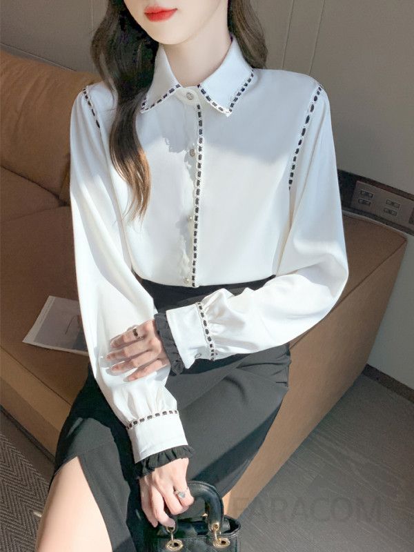 여성 화이트 긴팔 셔츠 가을용 캐주얼 오버핏 코튼 남방 스타일리시한 데일리웨어 편안한 착용감 구김없는 디자인 - 상세 이미지 2