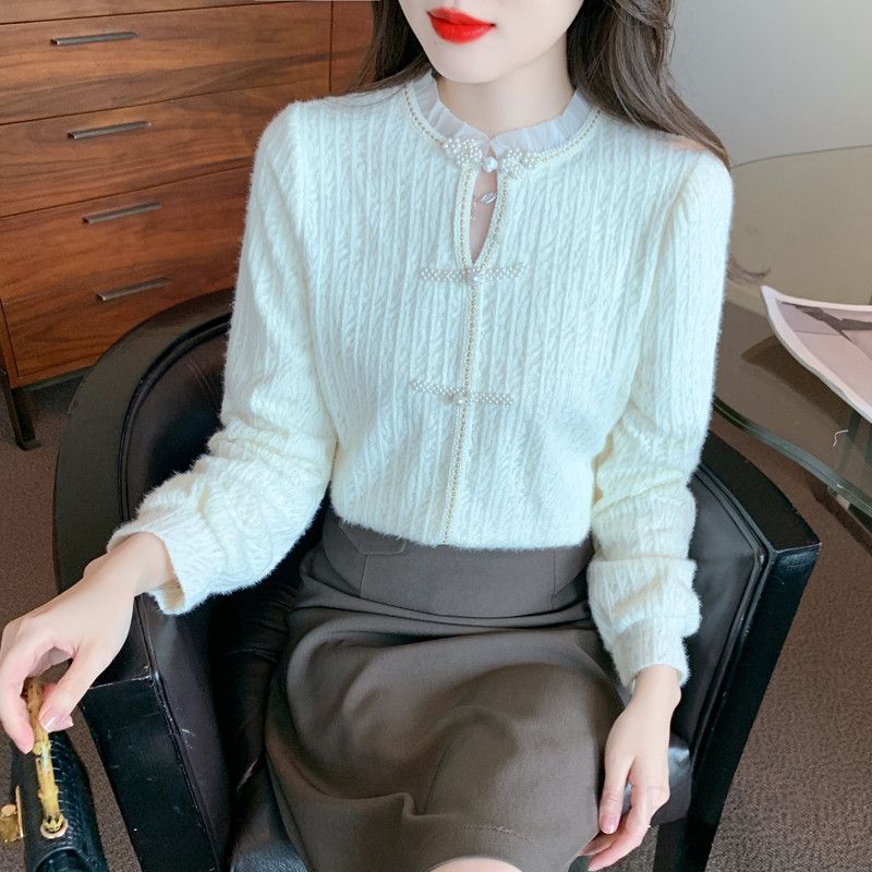 레이스 셔츠 여성 가을 블라우스 루즈핏 반목 스타일 데일리 통근용 긴팔 상의 트렌디한 캐주얼 디자인 편안한 착용감 고급스러운 느낌 - 상세 이미지 2