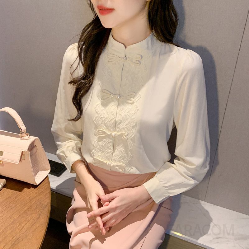 쉬폰 긴팔 블라우스 여름 가을 여성용 루즈핏 반목 스타일 캐주얼 착용감 좋고 다용도 활용 가능한 데일리 아이템 - 상세 이미지 3