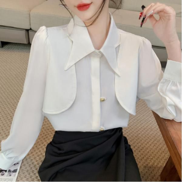 여성 레트로 긴팔 셔츠 독특한 디자인 캐주얼 스타일 오버핏 봄 코튼 셔츠 편안한 착용감 데일리 남방 패션 - 메인 이미지