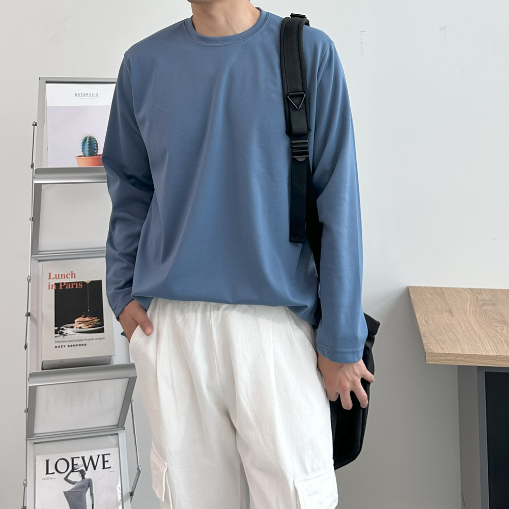남자 긴팔티 오버핏 실켓 이너 레이어드 흰색 티셔츠 - 상세 이미지 3