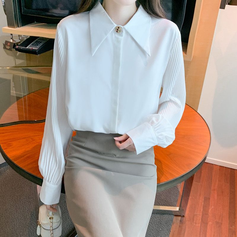 여성 가을 쉬폰 셔츠 출퇴근용 긴팔 상의 데일리 오피스룩 스타일 캐주얼하고 우아한 디자인 편안한 착용감 - 상세 이미지 3