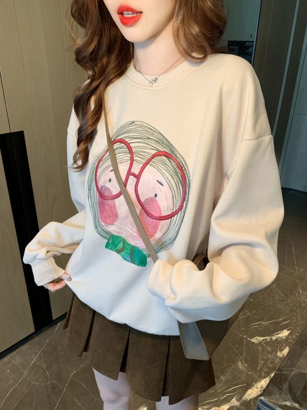 여성 레트로 라운드넥 루즈핏 스웨트셔츠 간절기용 긴팔 맨투맨 데일리웨어 편안한 착용감 캐주얼한 스타일 아웃도어 활용 가능 - 상세 이미지 3