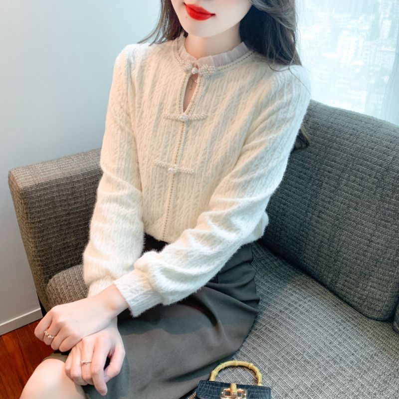 레이스 셔츠 여성 가을 블라우스 루즈핏 반목 스타일 데일리 통근용 긴팔 상의 트렌디한 캐주얼 디자인 편안한 착용감 고급스러운 느낌 - 상세 이미지 4