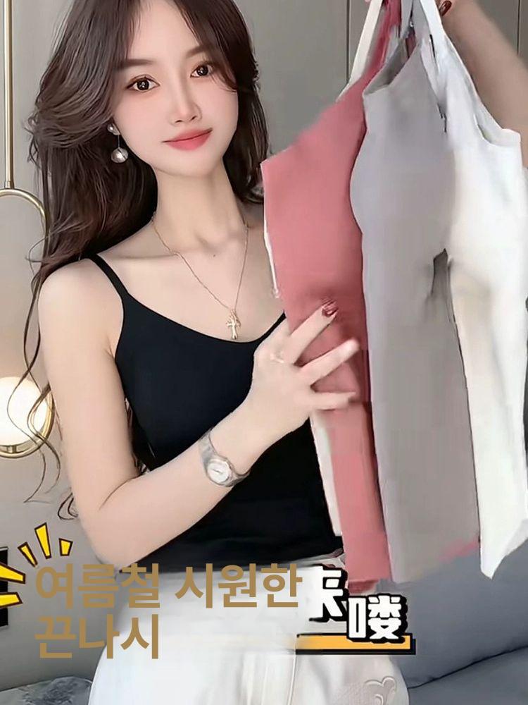 슬림 아이스패드 여성용 가운 홈웨어 잠옷 탱크 에어컵 나시티 여자의류 블랙 M 80-100 - 상세 이미지 5