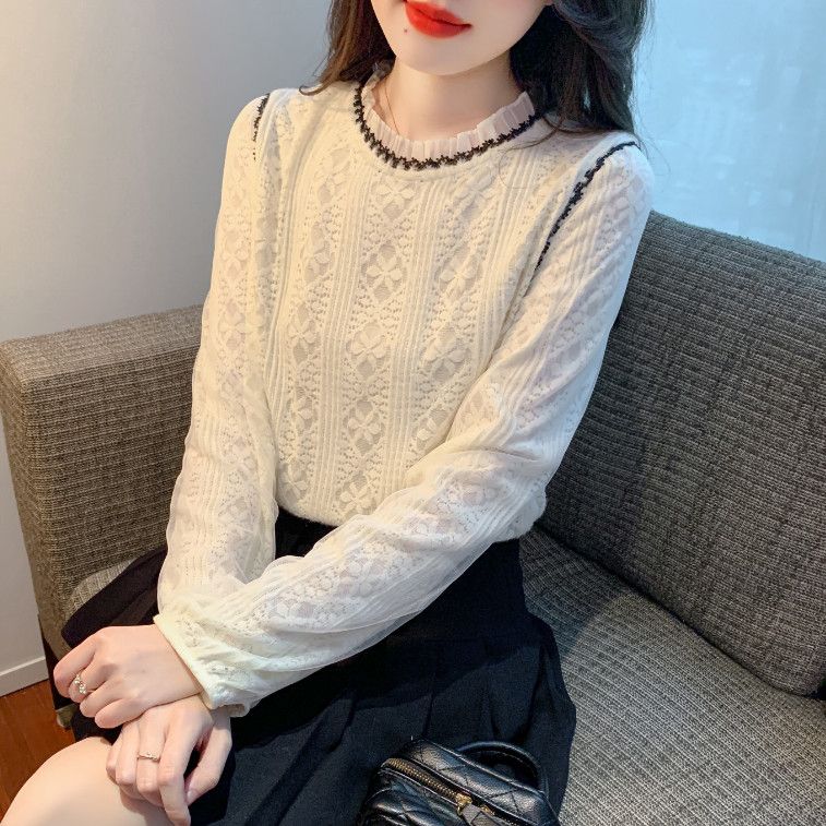 라운드넥 레이스 쉬폰 긴팔 블라우스 여성용 가을 패셔너블 올매치 스타일 데일리 착용감 좋은 코디너리 - 상세 이미지 4
