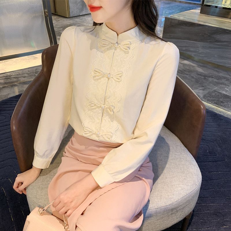 쉬폰 긴팔 블라우스 여름 가을 여성용 루즈핏 반목 스타일 캐주얼 착용감 좋고 다용도 활용 가능한 데일리 아이템 - 상품 이미지