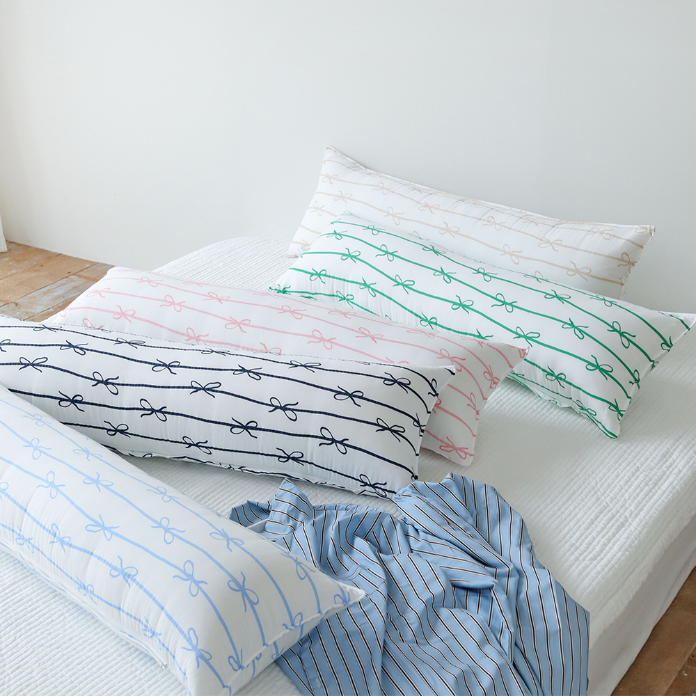 리본 고밀도 워싱 순면 사각 롱쿠션 안고자는 긴베개 다리 베개 긴쿠션 바디필로우 커버