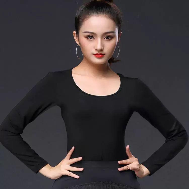 여성 댄스복상의 라틴댄스복 밸리 드레스몰 오프숄더 프릴 살사 댄스상의 라인댄스복 블랙상의 블랙 중간소매 M - 상세 이미지 3
