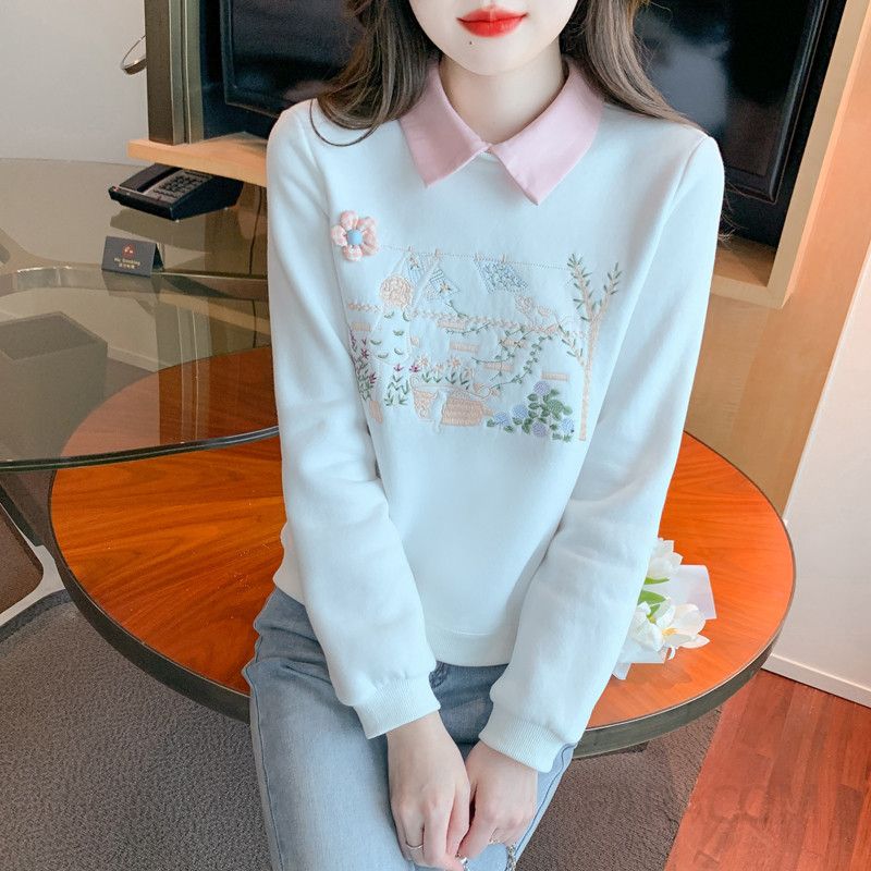 라운드넥 긴팔 자수 티셔츠 심플 슬림핏 다용도 남성 긴팔 캐주얼한 착용감 데일리룩 레이어드 스타일 추천 - 상세 이미지 4