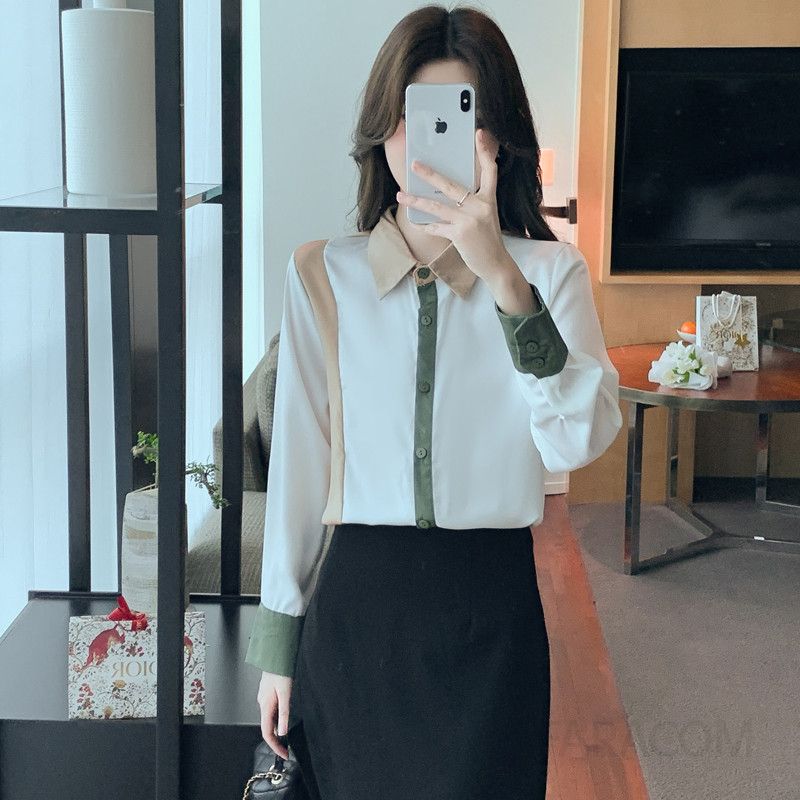 여성 새틴 쉬폰 셔츠 루즈핏 가을 블라우스 고급스러운 슬림핏 긴팔 스타일 데일리 코디 레이어드용 - 상세 이미지 4