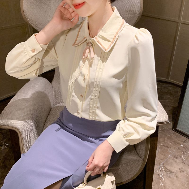 여성용 루즈핏 쉬폰 블라우스 가을 캐주얼 스타일 긴팔 라운드넥 데일리 패션 시크한 디자인 편안한 착용감 고급스러운 룩 - 상세 이미지 3