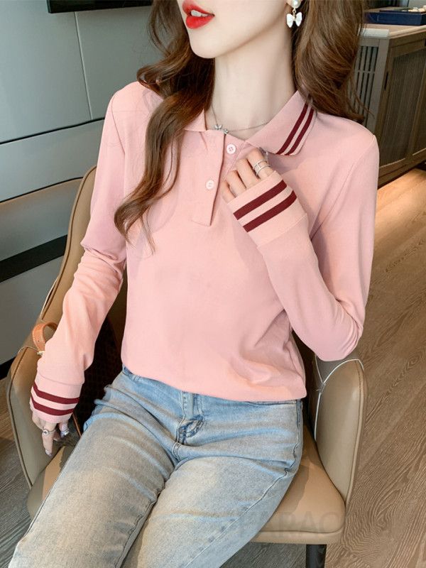 긴팔 티셔츠 여성 슬림핏 카라 셔츠 가을 간절기 작업복 스타일 다용도 레이어드 편안한 착용감 전문가용 캐주얼룩 - 상세 이미지 2