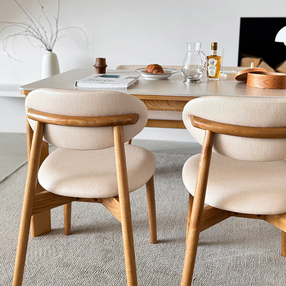 고디 세라믹식탁 세트 4인용 원목 식탁+의자2+벤치1, 1400mm, 내추럴/양면세라믹