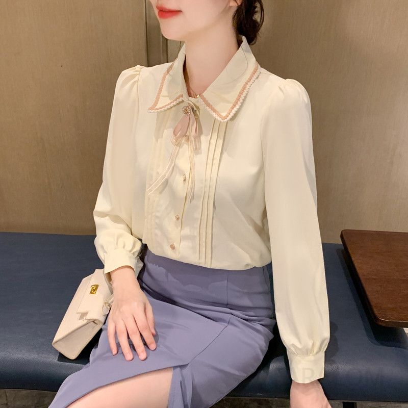 여성용 루즈핏 쉬폰 블라우스 가을 캐주얼 스타일 긴팔 라운드넥 데일리 패션 시크한 디자인 편안한 착용감 고급스러운 룩 - 상세 이미지 4