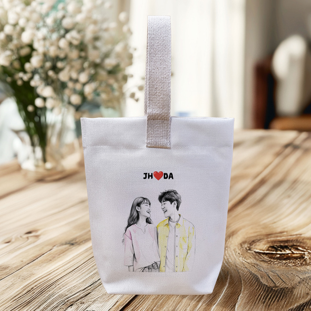연필스케치 미니 에코백 주문 제작 캐리커쳐 고급 국산 캔버스백 소량 인쇄 답례품 선물 - 상세 이미지 4