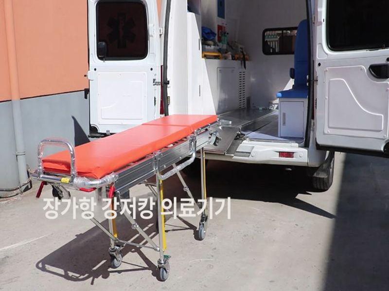 구급차 침대 의자 환자용 이송용 노인 접이식 배드 병원 이송 운반카 스트레처카 환자용침대 수출용 와이드 엣지 단일 바퀴 - 상세 이미지 3