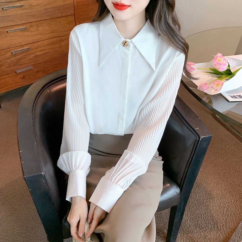 여성 가을 쉬폰 셔츠 출퇴근용 긴팔 상의 데일리 오피스룩 스타일 캐주얼하고 우아한 디자인 편안한 착용감 - 상품 이미지