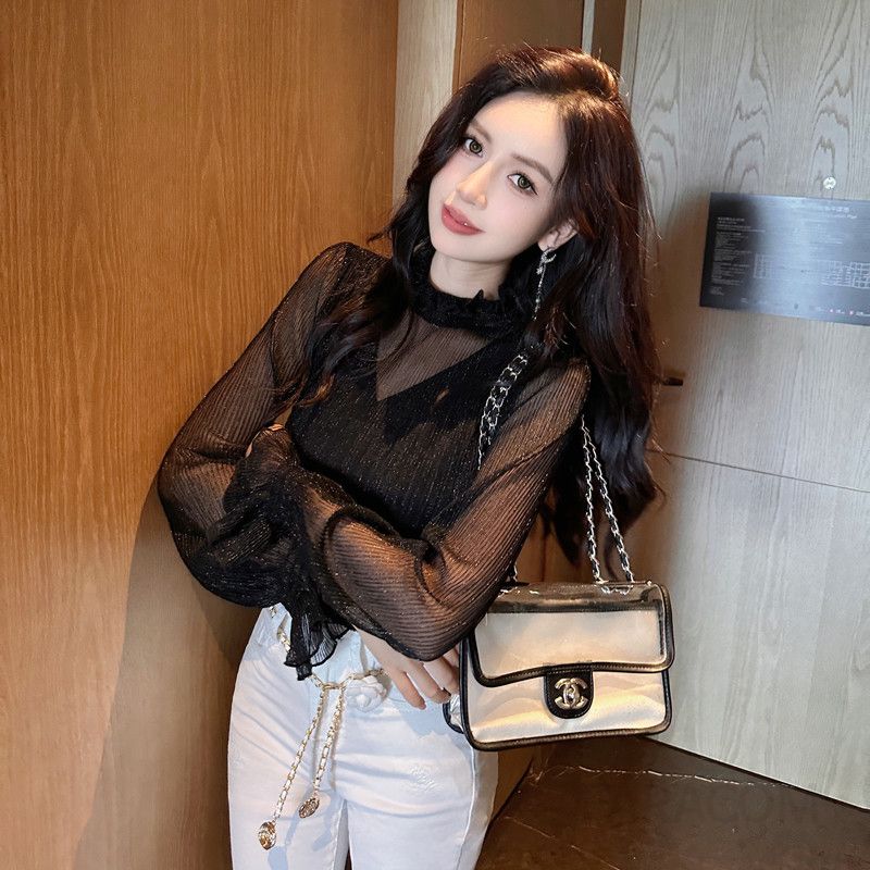 여성 쉬폰 블라우스 긴팔 슬림핏 우아한 스타일 가을 신상 데일리룩 시스루 디자인 매력적인 코디용 - 상세 이미지 2