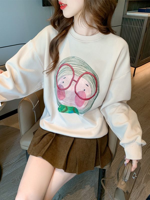 여성 레트로 라운드넥 루즈핏 스웨트셔츠 간절기용 긴팔 맨투맨 데일리웨어 편안한 착용감 캐주얼한 스타일 아웃도어 활용 가능 - 상세 이미지 2