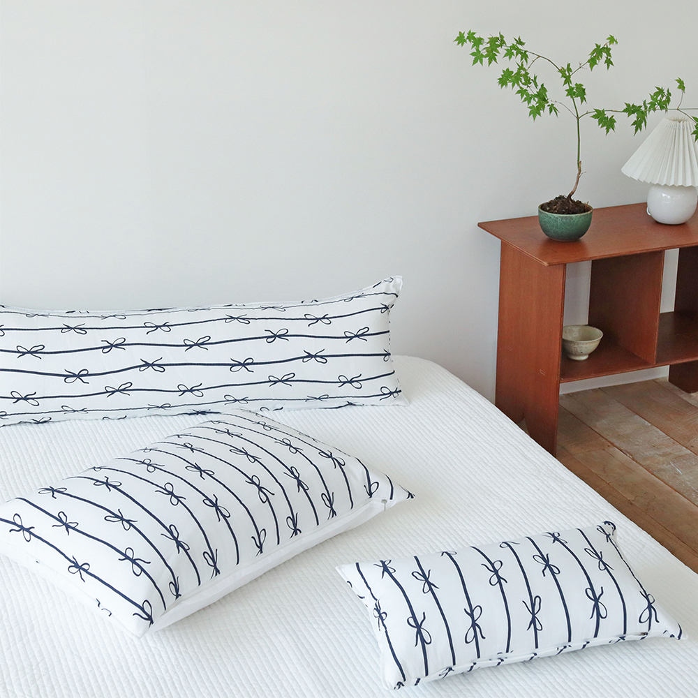 리본 고밀도 워싱 순면 사각 롱쿠션 안고자는 긴베개 다리 베개 긴쿠션 바디필로우 커버