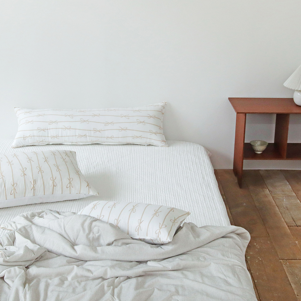 리본 고밀도 워싱 순면 사각 롱쿠션 안고자는 긴베개 다리 베개 긴쿠션 바디필로우 커버