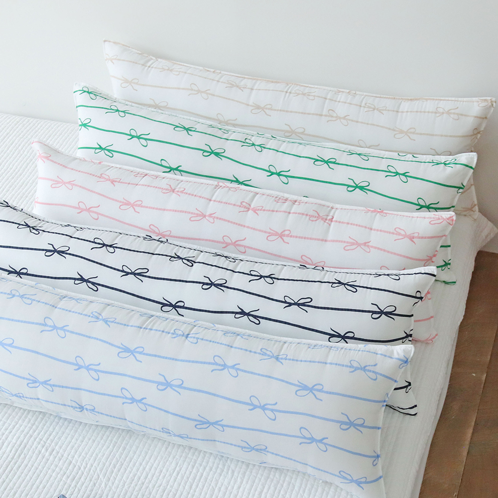 리본 고밀도 워싱 순면 사각 롱쿠션 안고자는 긴베개 다리 베개 긴쿠션 바디필로우 커버