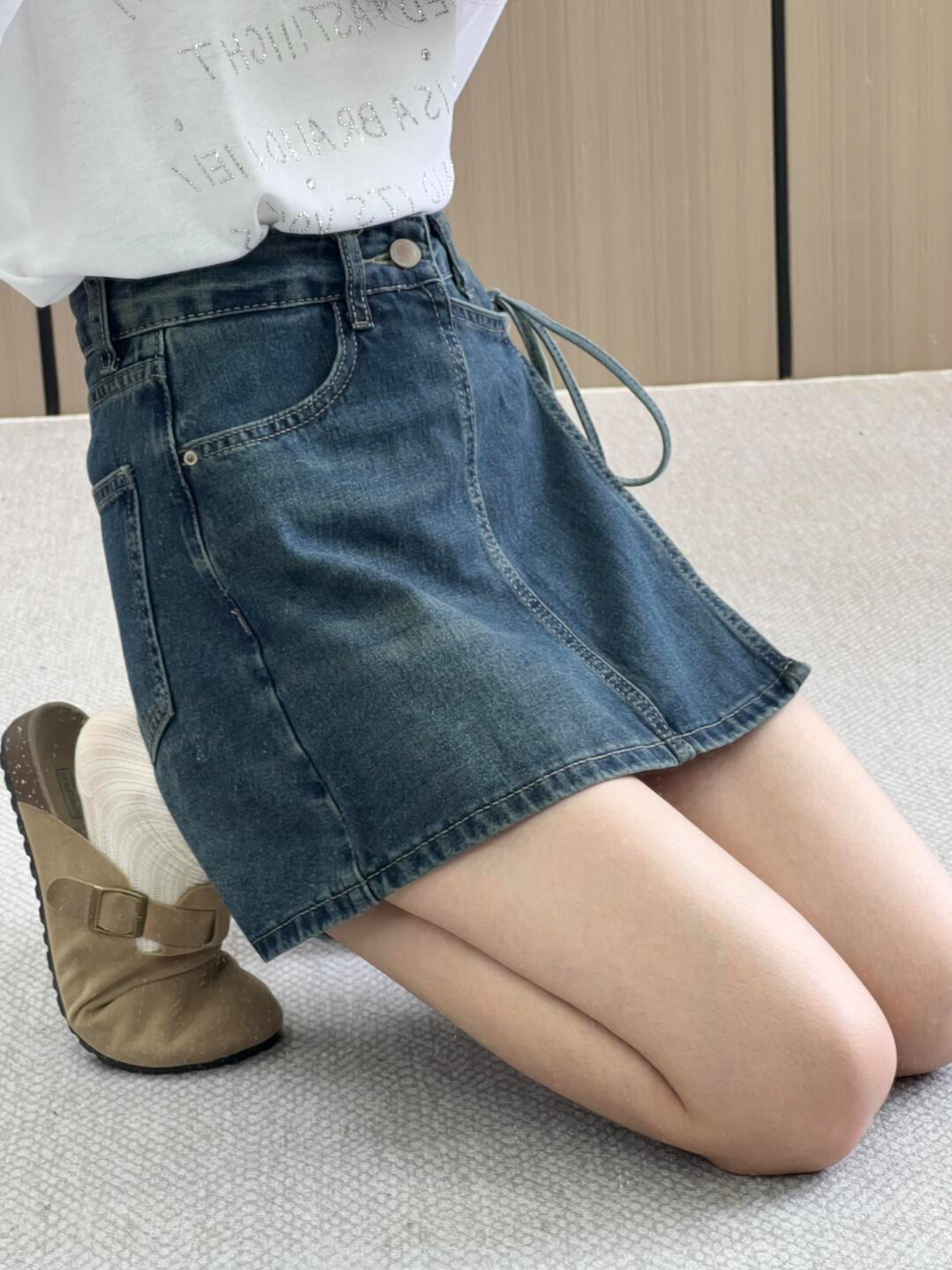 청치마반바지 여성 팬츠 스커트 데님 랩스커트 블루 S 이미지 6