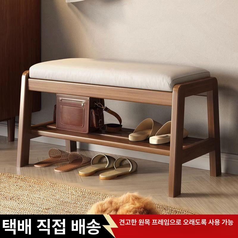 현관 신발 벤치 스툴 북유럽 신발장 정리대 슈즈 월넛 55cm - 상세 이미지 2