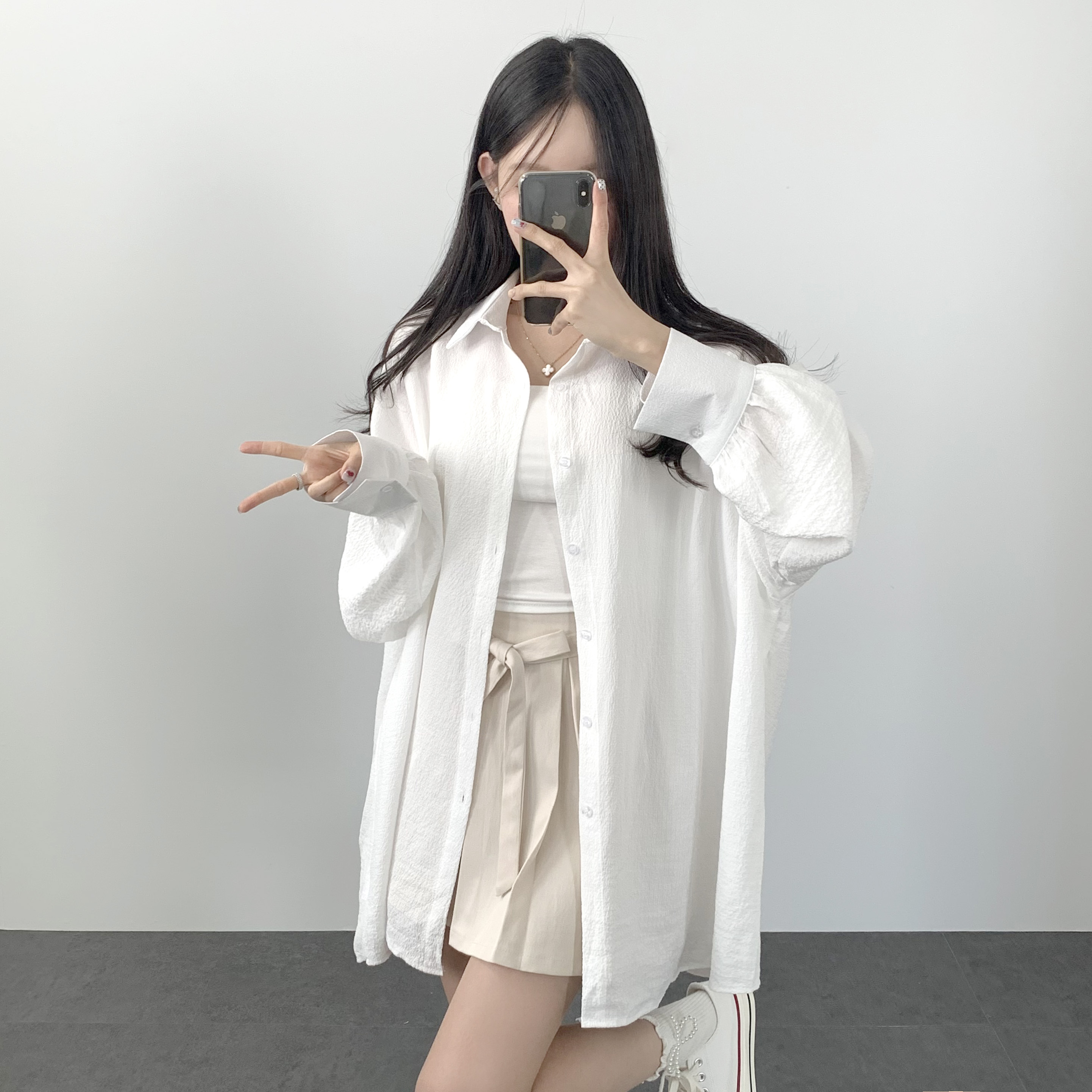 여성 셔츠 블라우스 시어서커 오버핏 남방 - 상세 이미지 2