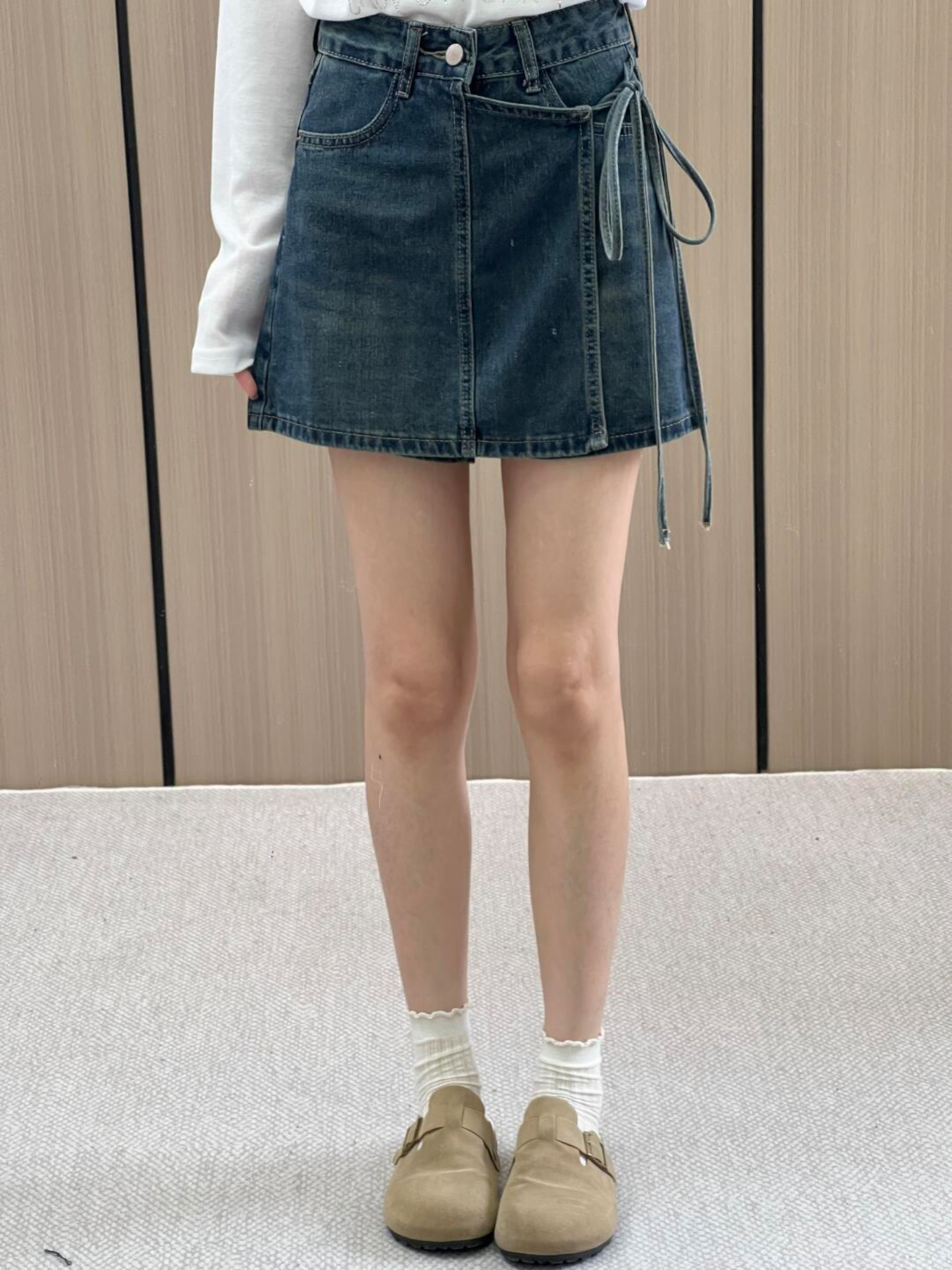 청치마반바지 여성 팬츠 스커트 데님 랩스커트 블루 S - 상세 이미지 2