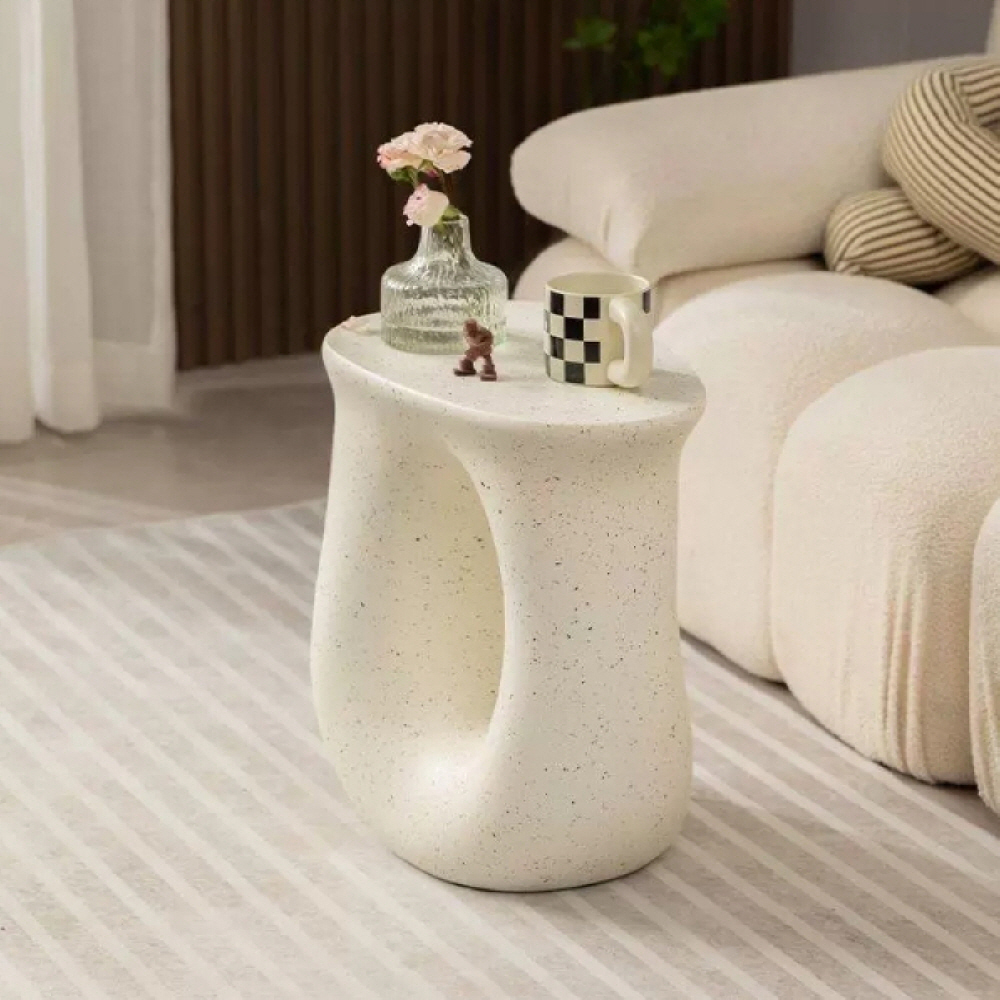 거실의 품격 원형 사이드테이블 미니 거실 쇼파 침대옆 테이블 크림아이보리