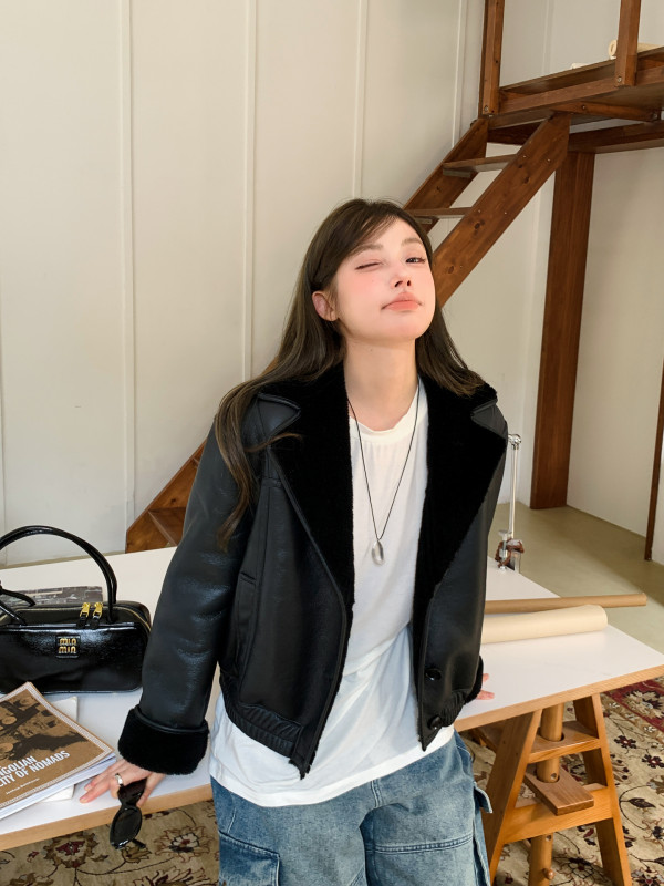 양가죽 메리노 리얼 울 양모 양털 시어링 퍼 무스탕 코트 - 상세 이미지 4