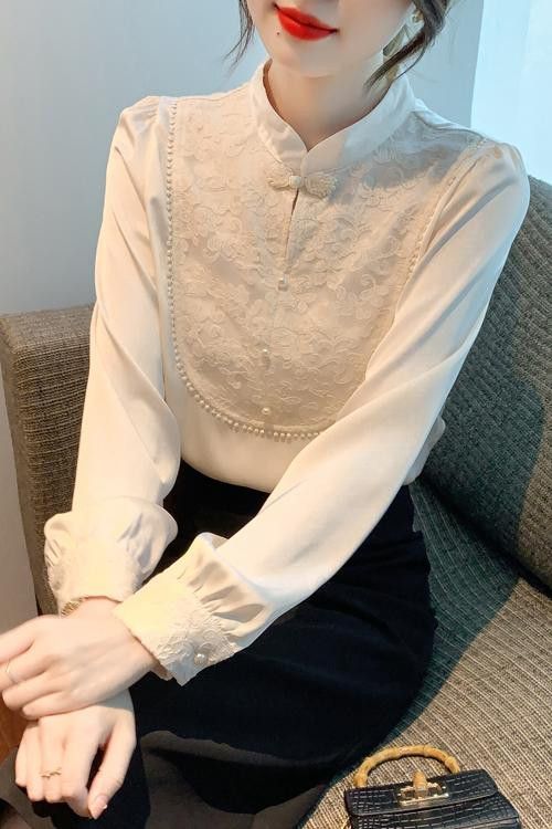여성 쉬폰 긴팔 셔츠 가을 루즈핏 블라우스 고급스러운 스타일 캐주얼한 데일리룩 코디 필수 아이템 편안한 착용감 - 상세 이미지 5