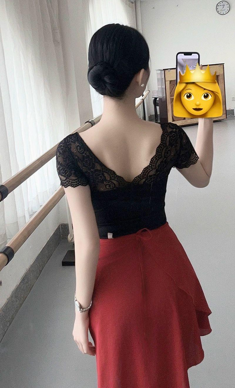 성인댄스의상 반팔레오타드 레이스레오타드 발레리나 체조 핫한폴웨어 무용 성인용 성인발레복 블랙 블랙 레이스 No.1 스커트제외 XS - 상세 이미지 4