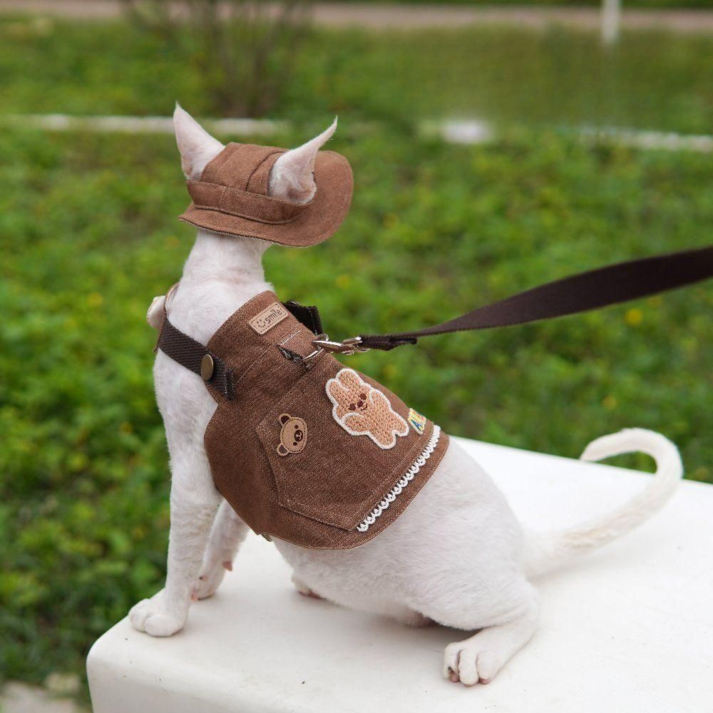 고양이 애완묘 하네스 목줄 조끼 야외 산책 - 상세 이미지 2