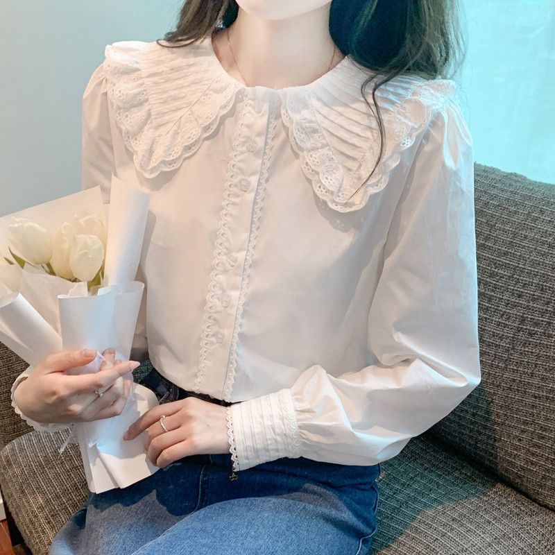 여성용 루즈핏 쉬폰 블라우스 가을신상 러플디자인 우아한 긴팔 셔츠 데일리 스타일 캐주얼한 착용감 - 상세 이미지 4