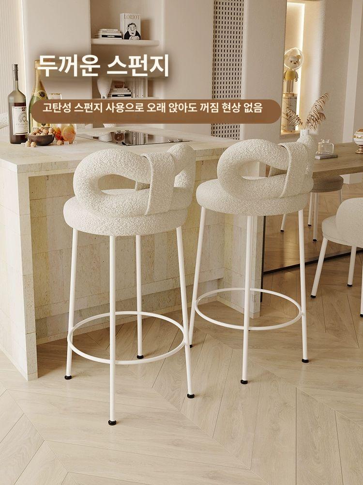 높은화장대의자 스툴 등받이 높은 양가죽 나비의자 자취방 침실 원형 베이지 파우더룸 인테리어 화이트 - 상세 이미지 2
