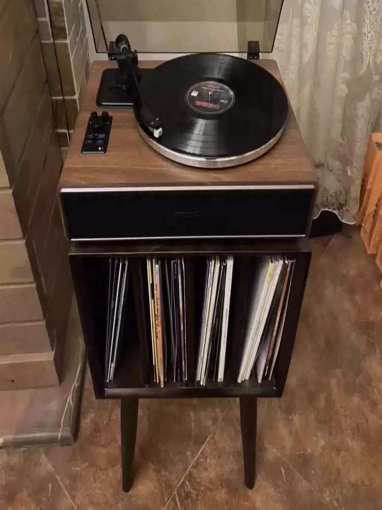 LP판 정리대 아크릴 원목 LP 우드 레코드 수납장 턴테이블 디스플레이 보관 월넛 45x35x78 1개 - 상세 이미지 3