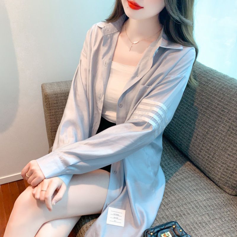 여성 오버핏 긴팔 셔츠 가을셔츠 자외선 차단 캐주얼 스타일 코튼 소재 중간 길이 카디건 재킷형 외출용 시원한 착용감 - 상세 이미지 2