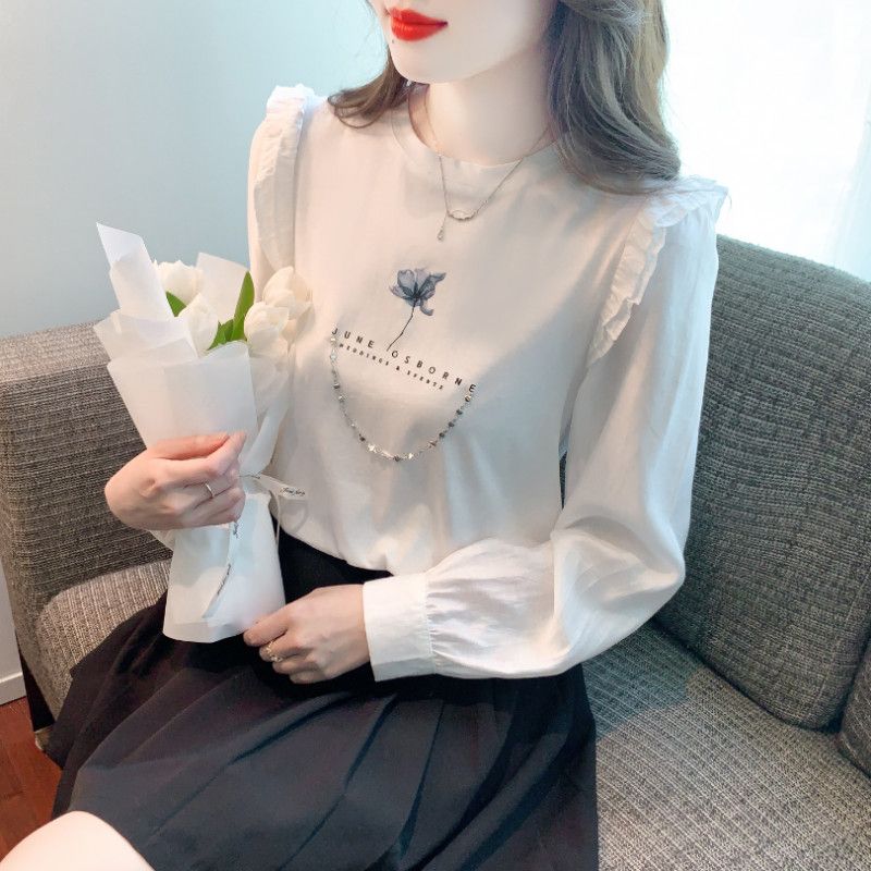 여성 라운드넥 쉬폰 스플라이싱 긴팔 블라우스 가을 캐주얼 스타일 데일리 착용감 좋은 심플한 디자인 편안한 외출용 탑 - 상세 이미지 5