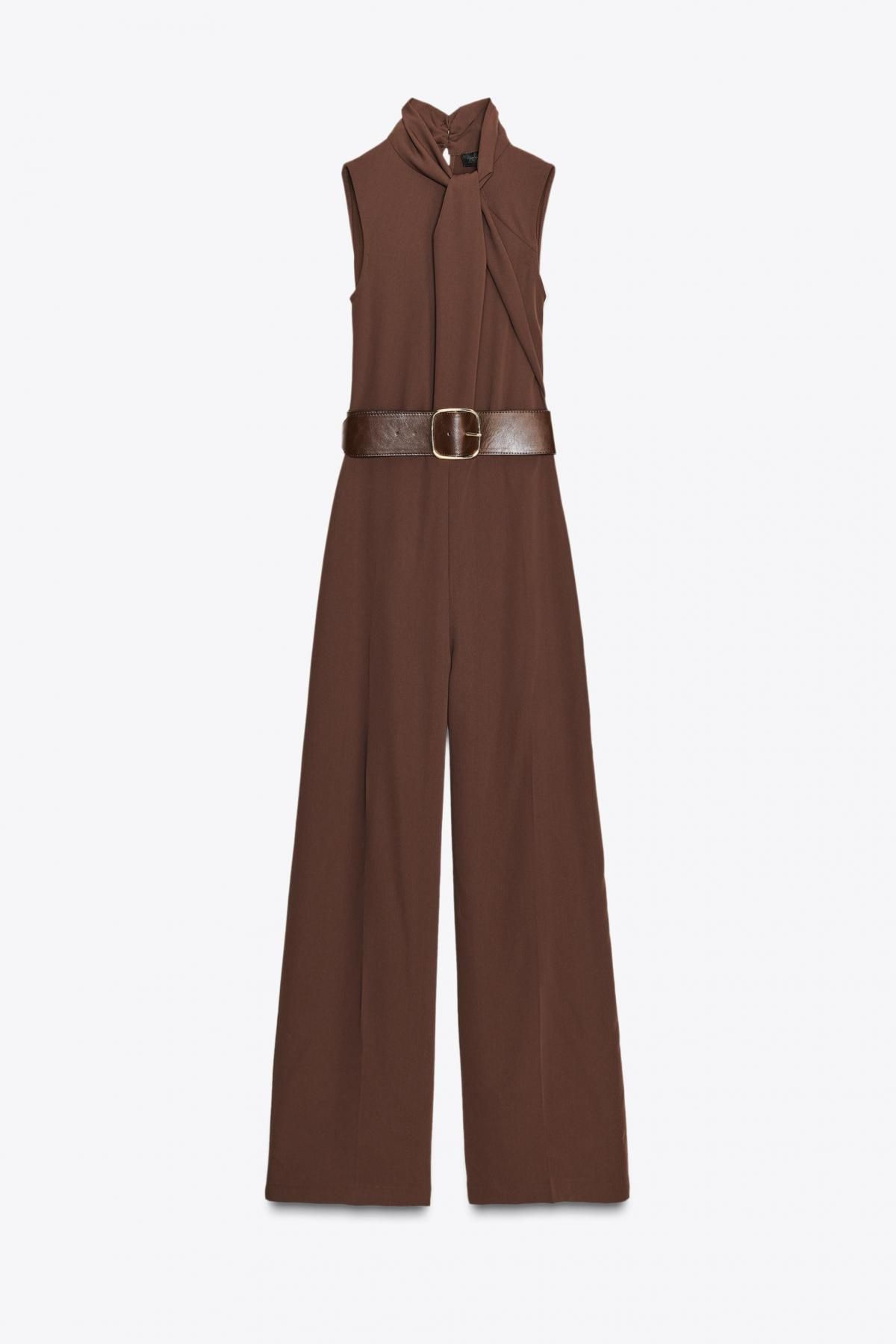 자라 하이넥 브라운 와이드핏 민소매 벨트 점프수트 2298/173 BROWN - 메인 이미지