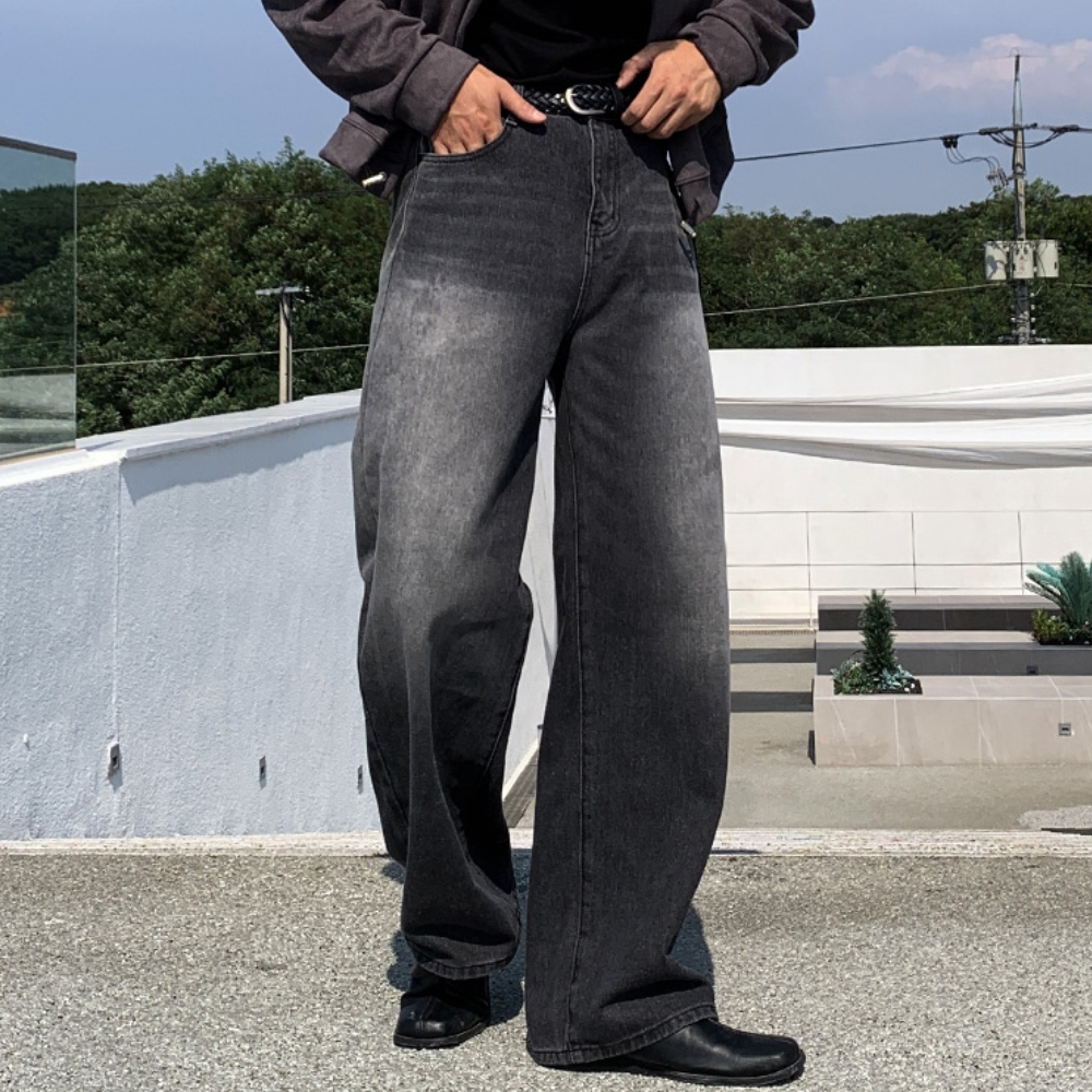 남자 버올 3단기장 봄 가을 히든밴딩 워싱 와이드 청바지 이미지 8