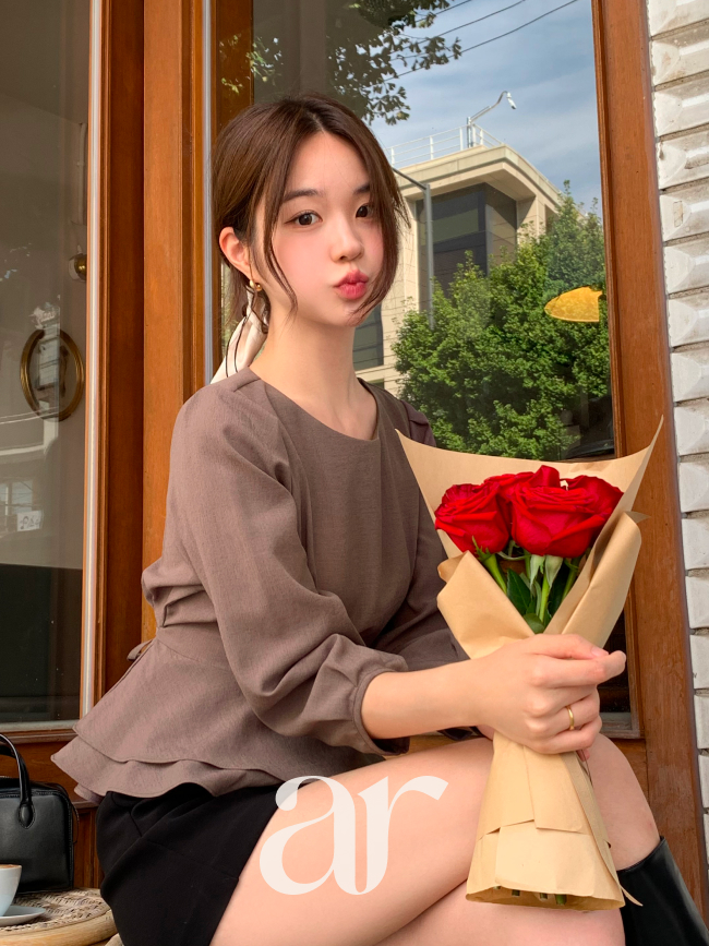 리본 스트랩 페플럼 7부 블라우스 bs8421 - 상세 이미지 3